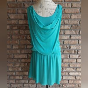 Alice + Olivia Blue Ruched Cowl Neck Midi Dress